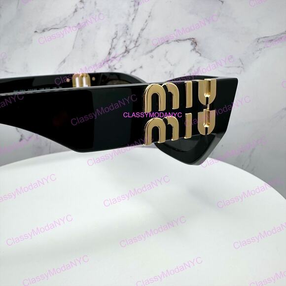 New MIU MIU Sunglasses New Black Acetate Gold Metal Logo Square Cat Eye main image 14